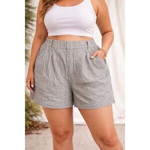 Old Navy Linen Striped Dress Shorts Sz XL Beach Casual 7” Inseam Black/Cream